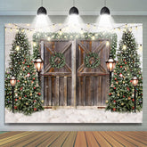 Funkeln Weihnachten Bäume Mit Straße Lampen Hintergrund